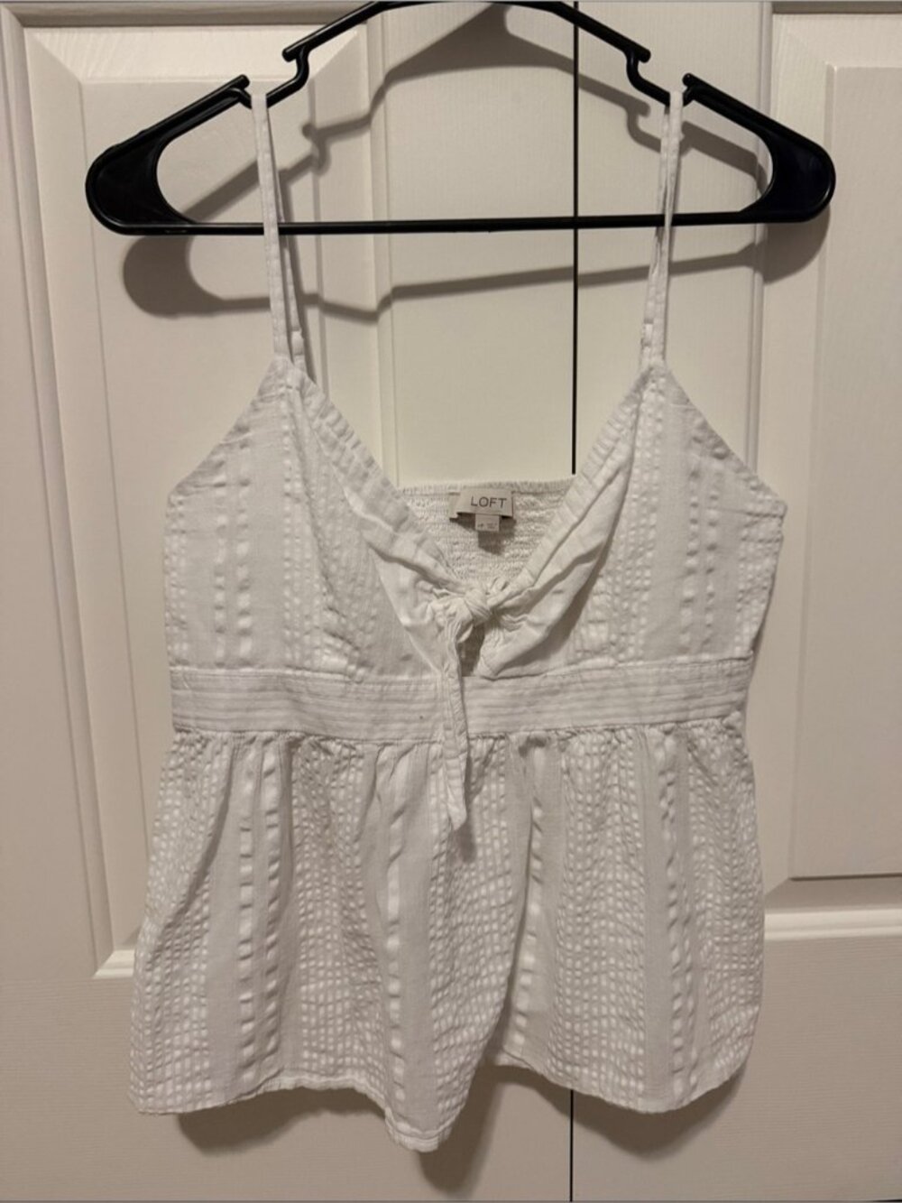 LOFT White Textured Tie-Front Cami